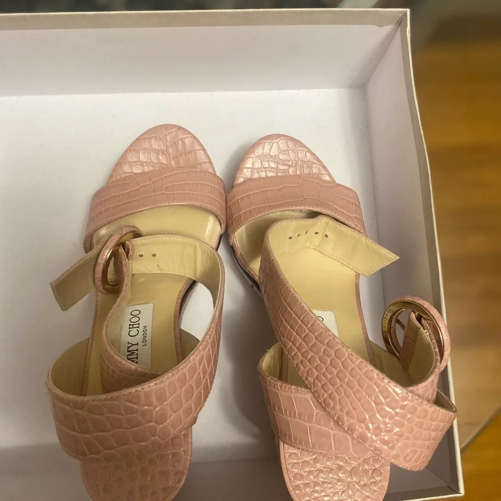 JIMMY CHOO Aimee Blush Croc embossed leather wedge heel - Picture 5 of 10